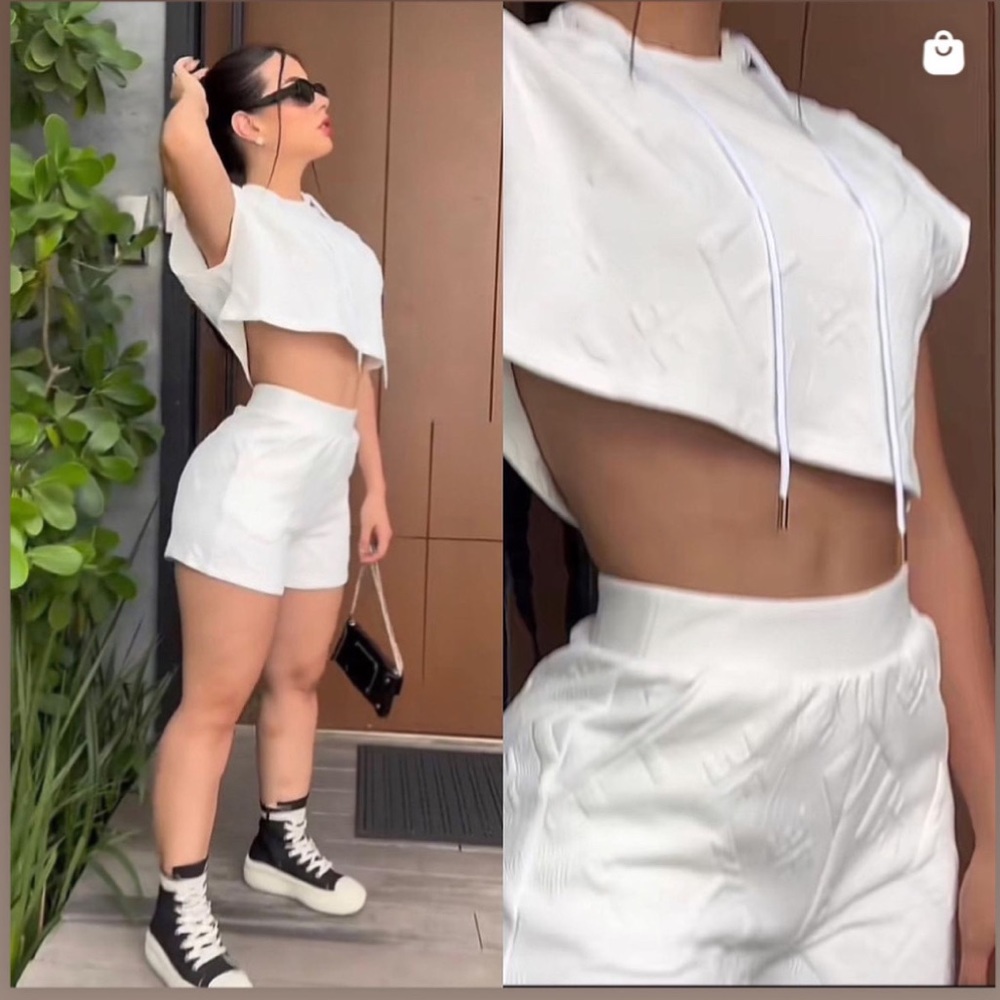 LetteringCroped Hoodie/ Short Set